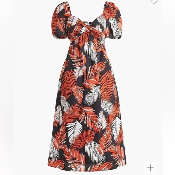 J. Crew Tropical Summer Puff Sleeve Twist Front Smocked Back Midi Dress Size 2 - Picture 10 of 16